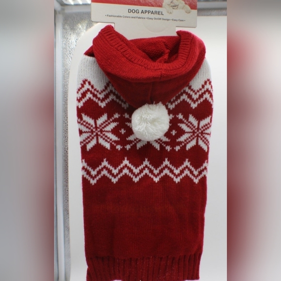 NwoT Size Extra Small 8.5- 10"L Red & White Dog Sweater W/ Santa Pompom Hoodie - Picture 1 of 10